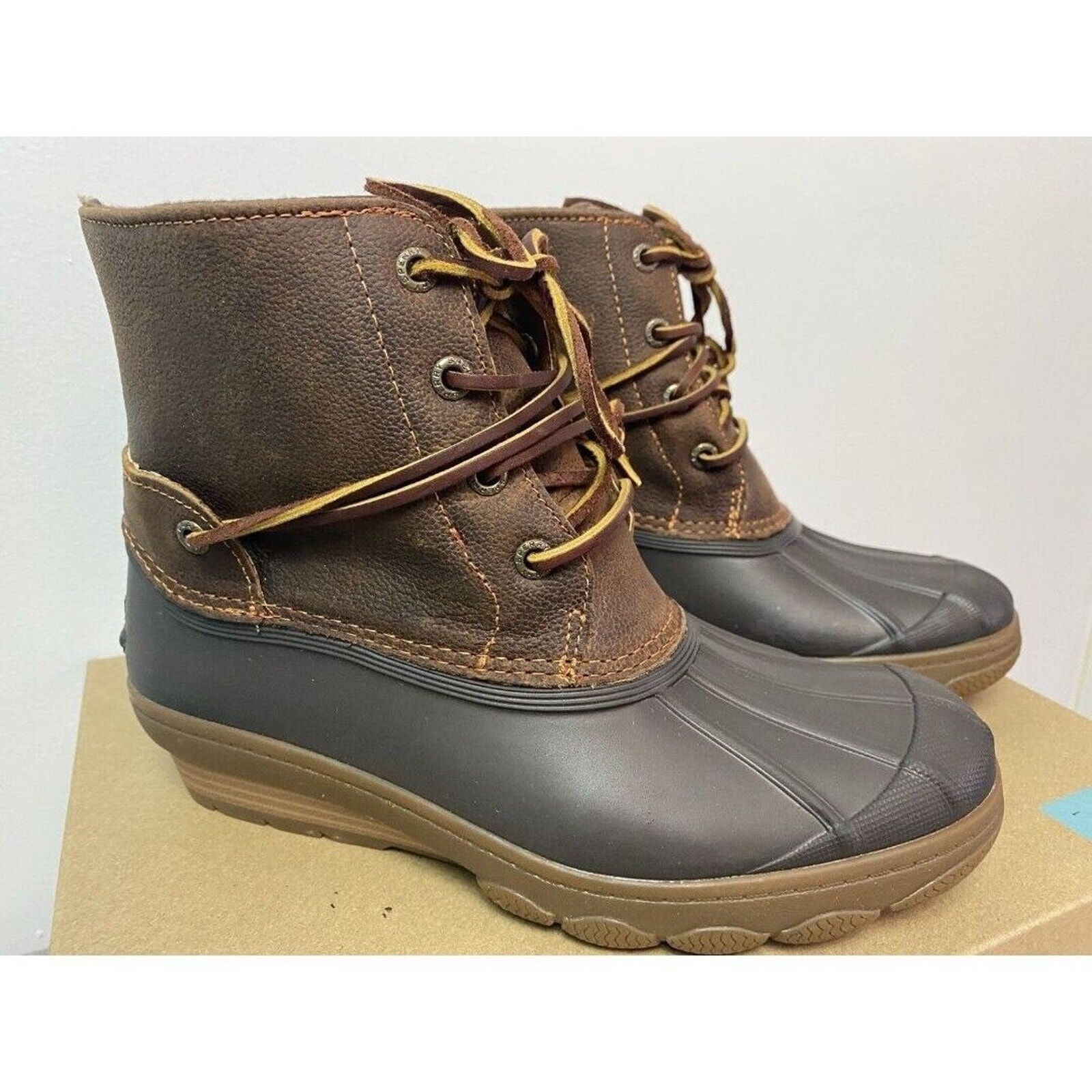 6 Sperry Top-Sider Women's Saltwater Wedge Brown Rainboots Duck Boots Nib
